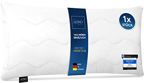 LILENO HOME Kopfkissen 40x80 cm [1er Set] HART mit 650g Kissen-Füllung - Bett oder Deko Kissen mit Reißverschluss zum Anpassen - Waschbar bis 95° - Sofa-Kissen & Zierkissen für Couch/Bett