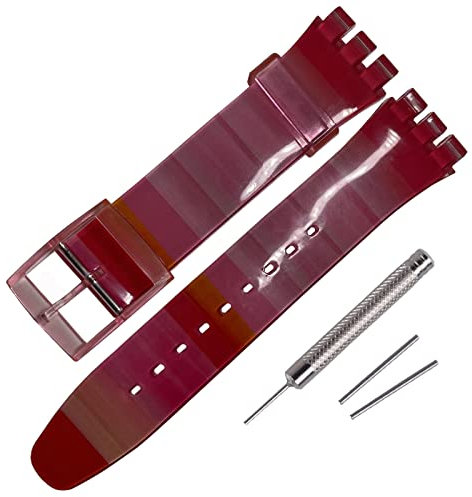 Rihahisy Bracelet de montre de rechange en caoutchouc de silicone pour Swatch (17 mm, rayure rouge)