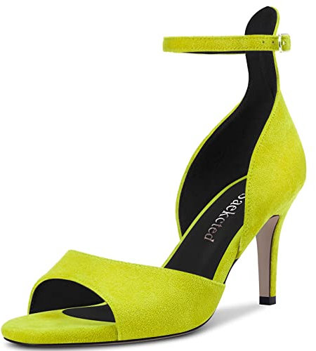 Saekcted Donna Spillo Medio Tacco Heel Aperte sulla Punta Sandali Cinturino alla Caviglia Fibbia da Matrimonio Dress 6.5 CM Heels Verde Lime 45 EU