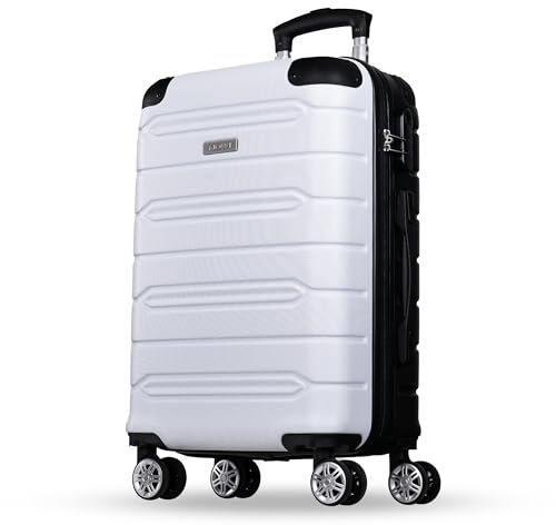 NOWI Handgepäck Koffer 55x40x20cm leicht – 40L Volumen – 8 Rollen 360° drehbar – Leichter ABS Koffer mit Zahlenschloss & Teleskopgestänge, Kabinentrolley, Handgepäckskoffer, Kabinenkoffer (weiß, M)