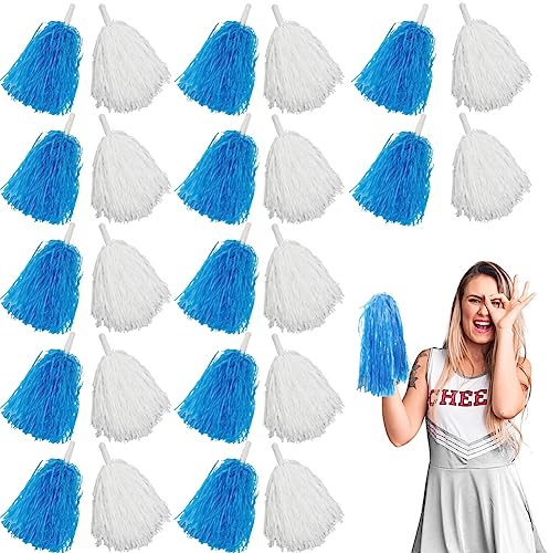 Lovecheer Cheerleader-Pompons mit Griff für Sport, temperamentvollen Tanz und Partyaufführungen, Blau und Weiß, 24 Stück