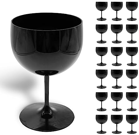 DOJA Barcelona | Verre Ballon Noir | 680 ml | Pack 12 | Verre Gin Tonic | 180,5x121x2mm | Plastique Dur Polycarbonate | Verre Plastique Reutilisable | Verre Plastique, Verre Cocktail, Piscine