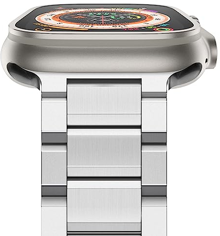 NewWays Compatible with Apple Watch Strap Ultra 3 2 1 49mm Series 11 10 46mm Series 9 8 7 45mm Series SE 6 5 4 44mm Series 3 2 1 42mm iWatch Metal Link Straps Stainless Steel Replacement Bands,Silver