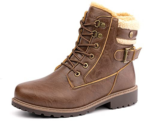Winter Boots Women Ankle Boots Ladies Snow Boots Cushioned Wide Lace Up Rubber Ankle Boots Comfy Non Slip Warm Cosy Boots Dark Brown Size 8 UK
