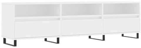 vidaXL TV Schrank, Fernsehschrank mit Eisenbeinen, Fernsehtisch für Wohnzimmer, Lowboard Sideboard TV Ständer TV Gerät, Weiß Holzwerkstoff