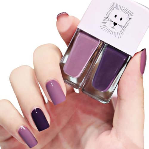 Purple Nail Polish, 2 in 1 Quick Dry & Long Lasting Nail Varnish Water Based Breathable Natural Nail Polish No Need Baking Pearl Nail Polish Nail Paint for DIY Nail Art