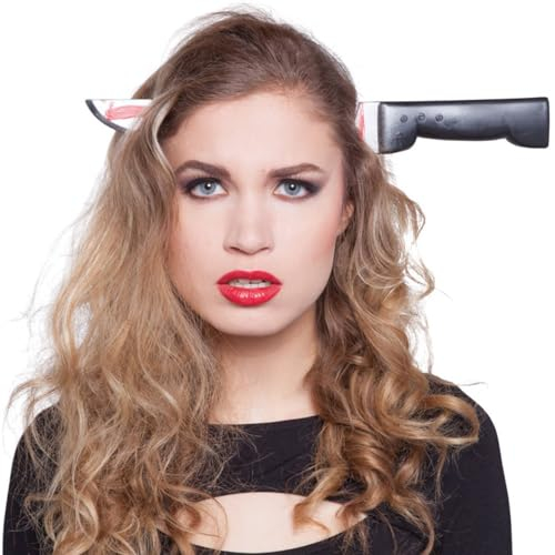 Hatstar Blutiges Messer im Kopf | Haarreif Kopfschmuck | für Halloween Zombie Kostüm | Prank Horror Haarschmuck blutig | Grusel Accessoire zu Karneval & Fasching | für Damen und Herren