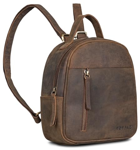 ROYALZ 'Olympia' Lässiger Kleiner Lederrucksack Damen Echtleder im Vintage Look - Eleganter Mini Rucksack perfekt als Tagesrucksack Cityrucksack Rucksackhandtasche, Farbe:Nevada braun