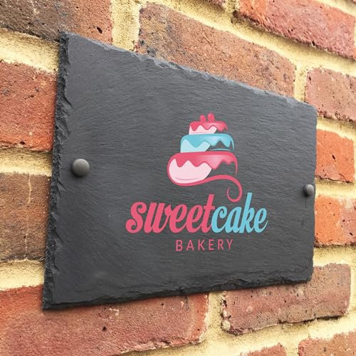 Bespoke Slate Business Logo Signs - Handmade Custom Business Logo sign Wall Plaque with Rustic Black Farmhouse Design - Includes Screws & Fixings - Ideal for Home, Office, Gate, Porch - 200x300mm