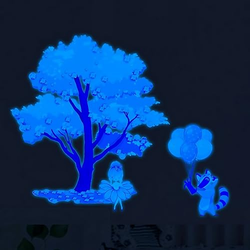 15 x 15 cm, 2 Stück, Kirschbaum-Mädchen, selbstklebende Lichtschalter-Aufkleber, leuchtet im Dunkeln, Lichtschalter-Umrandung, Wandaufkleber für Mädchen und Jungenzimmer