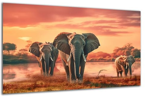 DARO Design - Wand-Bild auf 6mm HDF 30x20 cm 3 Elefanten Savanne - Wand-Deko Bilder Geschenk