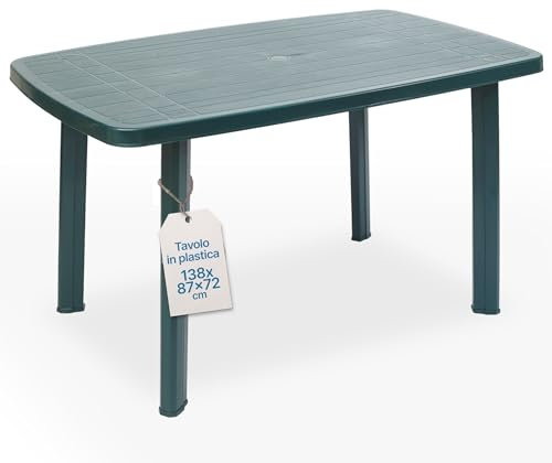 Tomaino - Table de jardin carrée en plastique - Table extérieure en plastique pour 6 places avec pieds démontables et trou pour parasol - Table basse d'extérieur New Verde