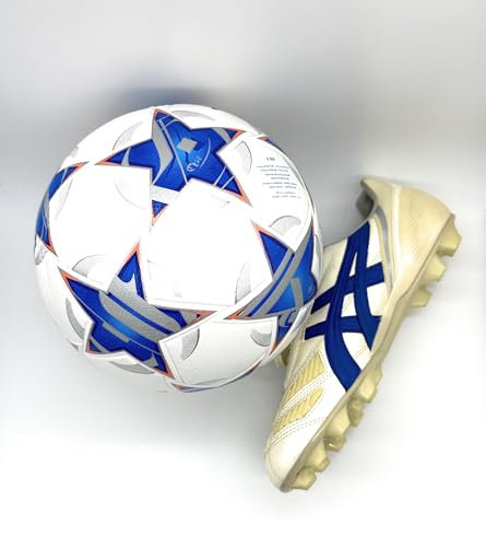 World Cup Quality Soccer Ball Size 5 Thermally Bonded Match Ball with Seamless Stitching- Official Match Weight- Long Lasting Professional High Grade PU Leather- Pelota de Futbol- USA (White/Ice)