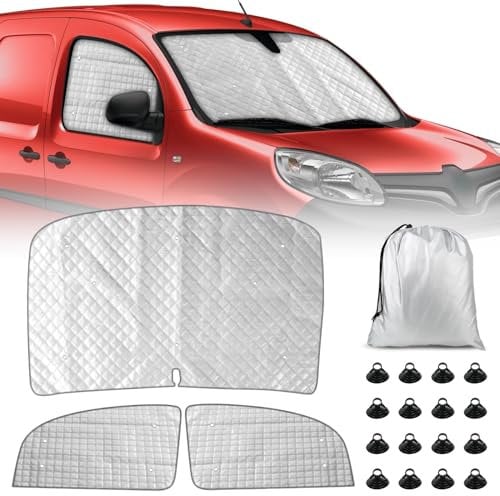 Parasol para Parabrisas Reemplazo para Renault Kangoo 2007-2024, 3 Piezas Protector de Parabrisas, Juego de Parasol Térmico Interno con Bolsa de Almacenamiento, 100% Oclusión