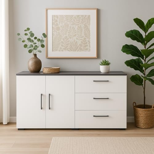 Arthur Berndt XL-Moderne Kommode 2 Türen 3 Fächern 3 Schubkästen Sideboard Lowboard Weiß