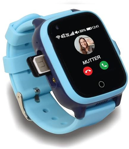 KUUS. W2 Smartwatch Kinder Mit GPS und Telefon - GPS Tracker Kinder mit ortung - Kinder Smartwatch mit GPS mit SIM, Videoanruf Telefonieren, SOS Anrufen IP67 wasserdichte GPS Tracker Kinderuhr Blau
