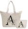 Personalisiert Initialen Tragetasche Canvas, Kosmetiktasche mit Reißver, Damen Handtasche Tote Bag, Einkaufstasche Geschenk für Frau Freundin Mama Schwester, Braut & Brautjungfern Schminktäschchen A