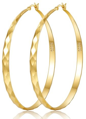 ABPBA Creolen Gold Groß für Damen - 14K Vergoldete Hypoallergene Ohrringe, Leicht, 35MM
