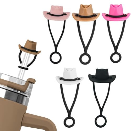 5 Pcs Silicone Cowboy Hat Straw Covers Cap Compatible with Stanley Cup 30 40 oz, 10mm Straw Topper, Dust-Proof Straw Caps for Tumblers and Water Bottles.