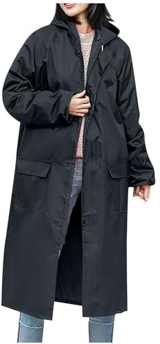 Imperméable Femme Coupe Vent Manteau de Pluie avec Capuche Outdoor Zippé Chaude Veste Casual Sport Grande Taille Randonnée Parka Marque Automne Adulte Jacket(Noir,4XL)