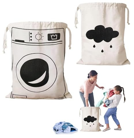 2 Piezas Bolsa de Ropa Sucia, Bolsas de Ropa con Cordón, Bolsa de Lavandería de Viaje, Bolsa de Lavandería de Lona Grande, para Hogar, Viaje (46x 62cm)