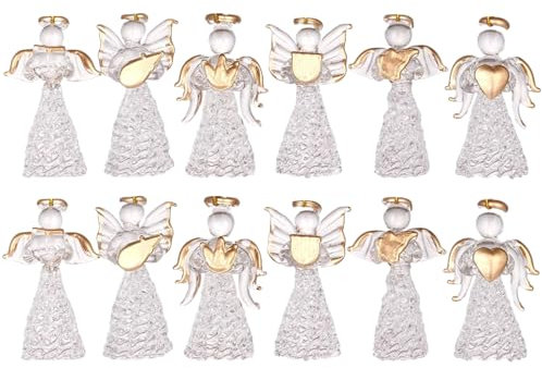 12pcs Mini Weihnachten Ornamente Transparenz Hanging Glass Engel Art Gebet Guardian Engel Ornamente für Weihnachtsbaum Innen im Freien religiöse Dekoration, klare Ornamente