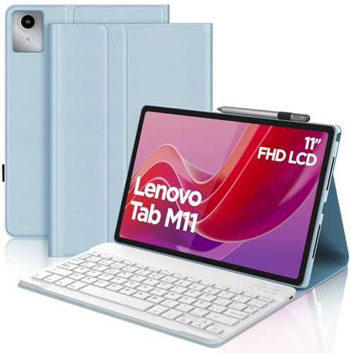 IVEOPPE Funda Lenovo Tab M11 con Teclado, Lenovo Tab M11 Funda Teclado, Capa Teclado Español Ñ Desmontable Inalámbrico Bluetooth para Lenovo Tab M11 TB330FU/ TB330XU 2024 11, Azul Cielo