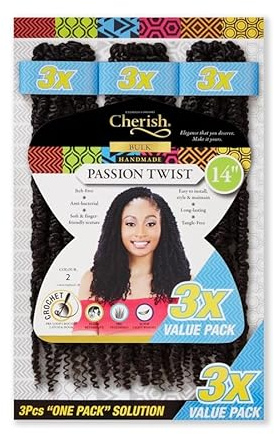 Cherish Passion Twist/Crochet Hair, 35.5 cm (14 inches) Length / 3-Pack Value Bundle/Colour 2