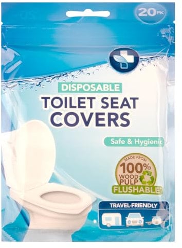 20 Toilet Seat Covers - Made from 100% Wood Pulp, Flushable and Biodegradable Paper, Pocket-Sized, Disposable for Adults and Kids' Potty Training, For Aeroplanes, Public Restroom, Camping