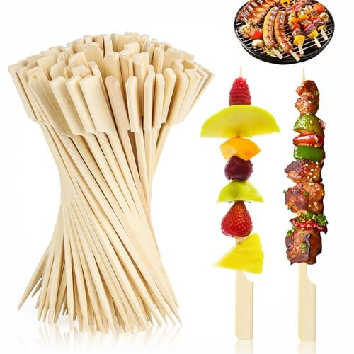 150 Piezas Pinchos de Madera, 15cm Pinchos para Brochetas, Pinchos de Bambú, Palillos para Aperitivos Biodegradables para Barbacoas, Hamburguesas, Fruta, Cócteles