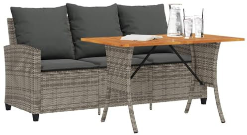 Gecheer Gartensofa 3-Sitzer mit Kissen & Tisch Grau Poly Rattan, Outdoor Sofa,Terrassensofa, 3-Sitzer Outdoor Sofa, Garten Sofa, 3-Sitzer Gartensofa