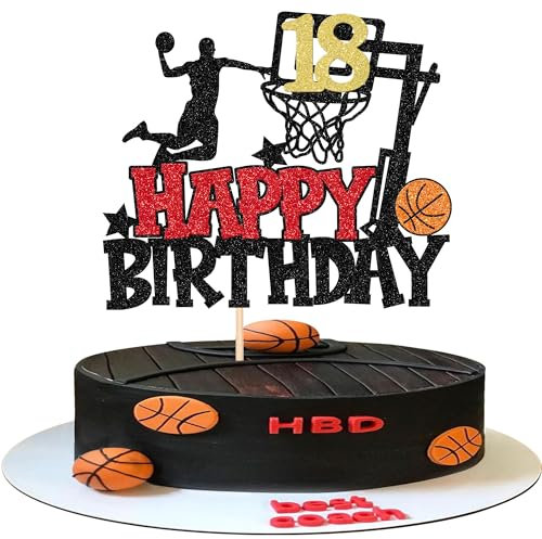 1 Stück 18th Basketball Tortendeko Basketball Thema Geburtstag Cake Topper Player Slam Dunk Basketball Kuchen Deko für Basketball Sport Thema Kinder 18th Geburtstag Party Kuchen Dekorationen