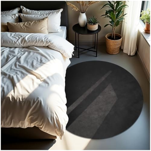 tectake® Flauschiger Kurzflor Teppich, waschbar, für Wohnzimmer, Badezimmerteppich, Küchenteppich, Teppich Flur, Home Deko, rutschfest, allergikerfreundlich, anthrazit, Ø 120 cm