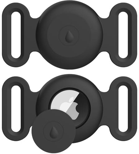 【2 STÜCK】 Mugust Hundehalsband Halter für Apple AirTag, Hund Hülle, Silikon Anti Lost Haustier Tracker Halsband Wasserdicht Anhänger, GPS Schutzhüllen Zubehör (Schwarz*2)