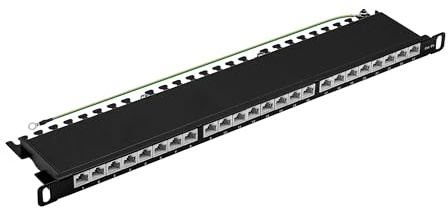 Patchpanel 19 Zoll Patchfeld 24 Port Cat.6a Verteilerfeld RJ45 Module 19 Zoll Rackeinbau geschirmt 0,5HE Patchpanel 24 Port für cat5e, cat6, cat6a, cat7, cat8 Patchkabel, Verlegekabel (Schwarz)