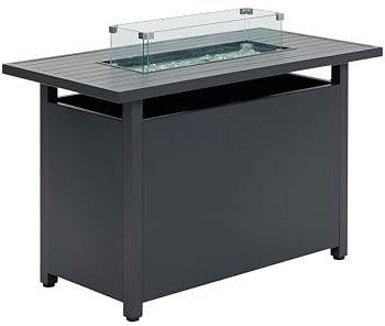 Petite ou grande table de salle à manger, foyer de jardin en acier ou en aluminium avec pierres de lave, protection contre le vent en verre et housse de meubles de jardin, table de foyer à gaz