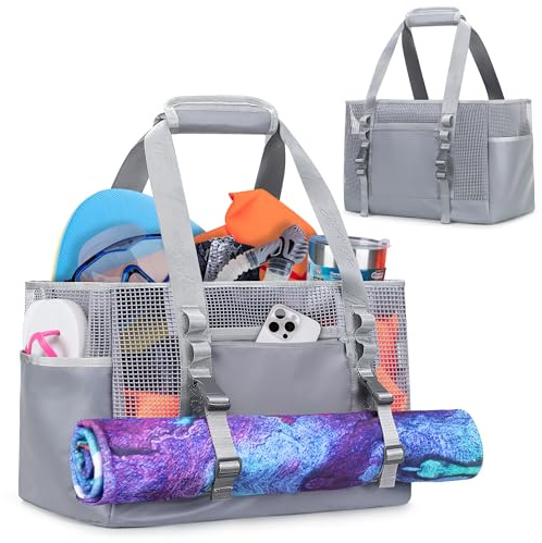 Yarwo Boat Gear Tote Bag, Waterproof Sandproof Boat Accessories Organizer with Marine-grade Coated Mesh and Wet Dry Pockets, Marine Storage Bag for Boating, Kayaking, Fishing, Trunk, Camping