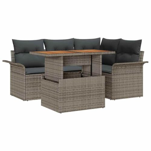 vidaXL Garten-Sofa-Set 5 STK. Grau Poly Rattan | Ändere dein Layout nach Lust und Laune, Weiche, gepolsterte Kissen, die dich wirklich unterstützen,