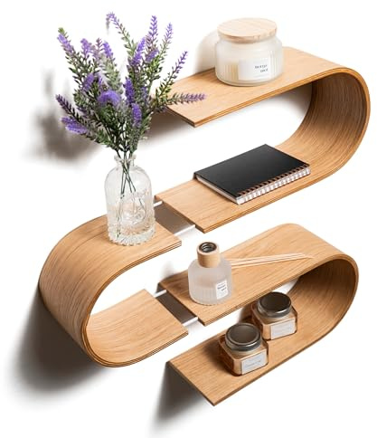 EWART WOODS Schwebendes Wandregal aus Holz, dekorative geometrische Holzregale, einzigartiges Hänge-Display-System (Kirsche)