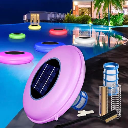 Ionizador de piscina solar y luz flotante RGB LED, limpiador de piscinas flotantes para piscina sobre el suelo, conmutación automática de 7 colores, ionizador piscina cobre de hasta 35,000 galones