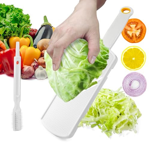 Cabbage Shredder, Mandoline, Mandoline Vegetable Slicer Handheld, Potato Veg Slicer with Cleaning Brush, Veggie Julienne Cutter, Stainless Steel, Handheld Vegetable Fruit Mandolines Cutter
