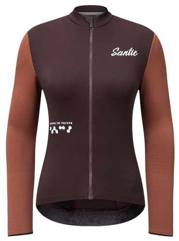 Santic Fahrradtrikot Damen Radtrikot Langarm Slim für Frühling Herbst Rennrad MTB Thermo Trikots Braun S