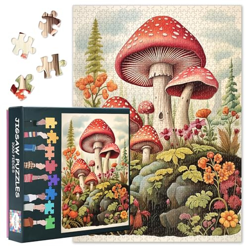 1000 Teile Fantasy Pilze Puzzle für Erwachsene (50x70cm) - Magische Pilze & Blumen, Entspannendes Herausforderndes Puzzle Entspannung