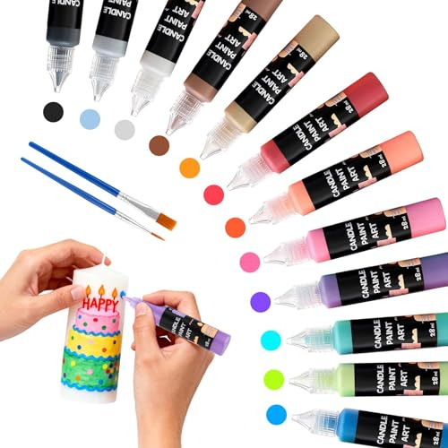 Vasmeiy 12 Stück Kerzenstifte, 12-Farben Kerzen Bemalen Set, 28ml Wachsstifte für Kerzen, Kerzenfarbe Kerzenpen, Taufkerze Selber Machen Set, für Dekorieren und Gestalten von Stoff, Holz, Keramik