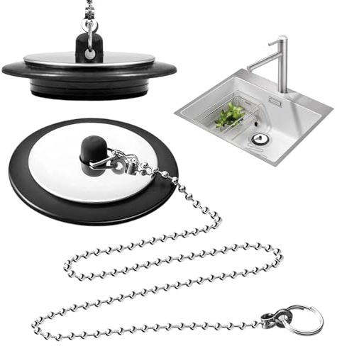 Universal Bath Plug And Chain, Bathroom Sink Plug Replacement, Kitchen Sink Bath Plug With Stainless Steel Chain, Drain Stopper 42mm-45mm