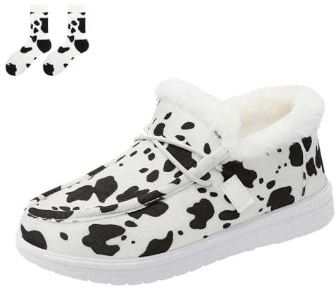 Generisch Kuhfell-Stiefel für Damen, 2025 Winter, flauschige Tierfell-Hausschuhe, Pantoletten, Sneaker (COW, 41)