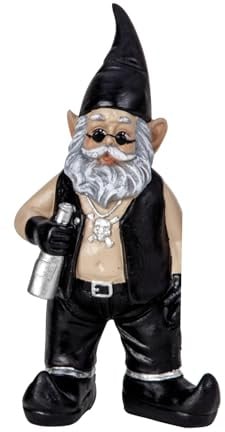 Generisch Biker Gartenzwerg Schwarz Rocker Gartenfigur 19 cm Gartendeko