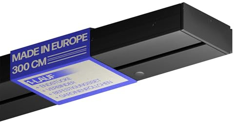 Bestlivings Gardinenschiene 300cm 1-läufig, Schwarz, Set montagefertig | Vorhangschiene mit ruhigem Innenlauf, Stecksystem, vorgebohrte Deckenmontage, formstabiler Kunststoff, kürzbar - Made in EU