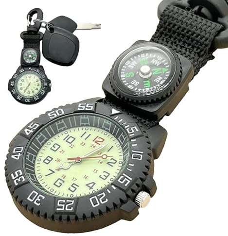 Kompassuhr, Karabiner-Quarz-Taschenuhr – leuchtet im Dunkeln, Survival- für Damen und Herren, Klettern, Jagd, Wandern, Camping, Schwimmen