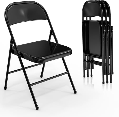 Bonnlo Klappstühle 4er Set, Gartenstühle Wetterbeständig aus Eisen, Platzsparend Stapelbar, bis 158 kg, Klappstuhl Metall für Balkon, Büro, Veranstaltungen & Party, Schwarz